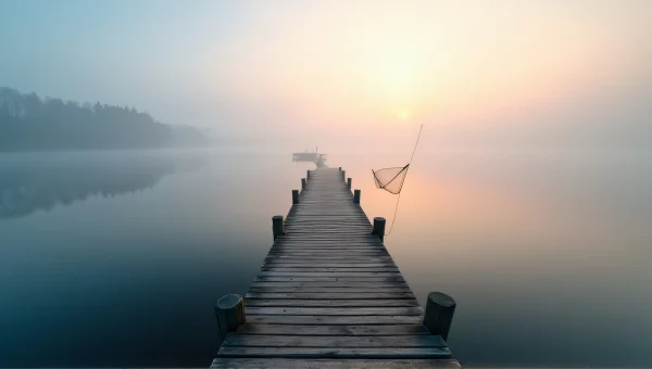 Wooden Dock Misty Lake Dawn Reflections