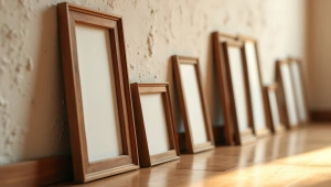 Wooden Frames Against Textured Wall Close-Up
