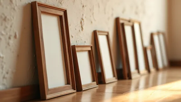 Wooden Frames Against Textured Wall Close-Up