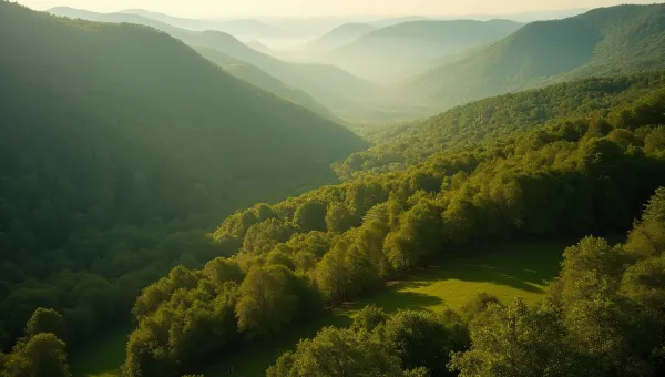 Woodland Trees in Morning Light on Rolling Hills