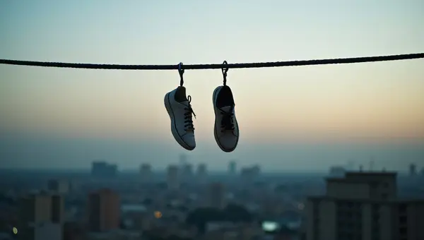 Worn Sneakers Urban Skyline Dusk View