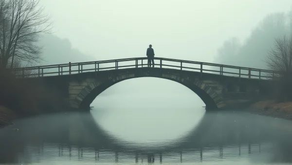 Worn Wooden Bridge Over Calm River At Sunrise