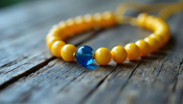 Yellow Blue Beaded Necklace On Weathered Wood