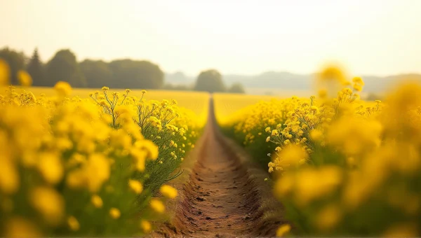 Yellow Flower Field Under Pale Sky Landscape