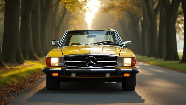 Yellow Mercedes-Benz Car Parked On Country Road
