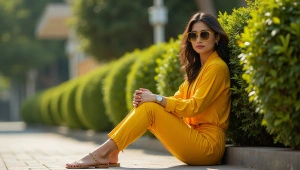 Yellow Outfit Fashion Style With Sunglasses