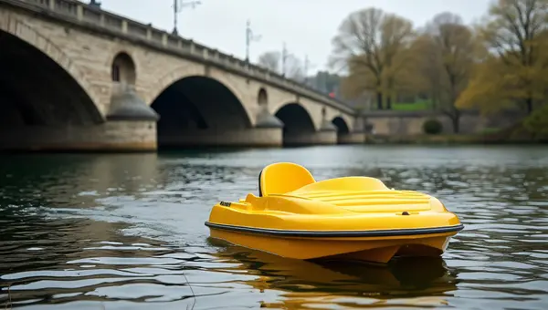 Yellow Pedal Boat Moored On Calm River Landscape