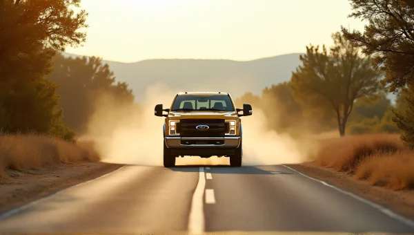 Yellow Pickup Truck Driving Rural Road Dust Trail