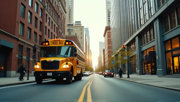 Yellow School Bus Urban Scene Late Afternoon