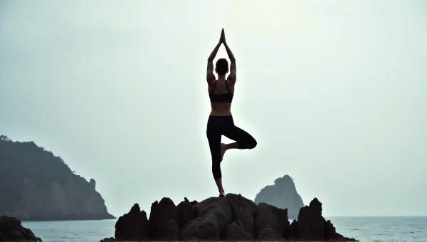 Yoga Tree Pose Woman on Jagged Rock Formation