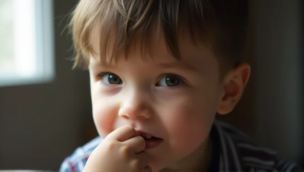 Young Boy Biting Hand Close-Up Natural Light