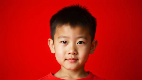 Young Boy Portrait Against Red Background