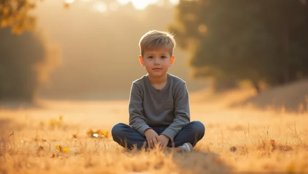 Young Boy Sitting Cross-Legged in Grass