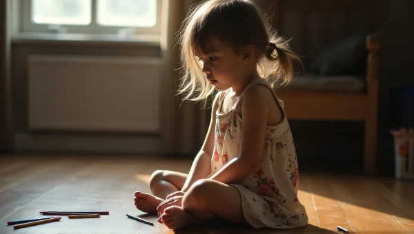 Young Girl Cross-Legged On Floor With Pencils