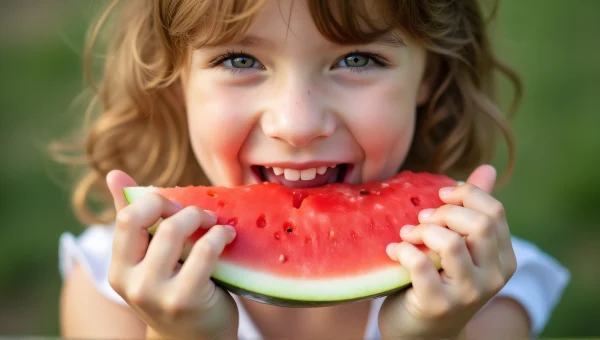 Young Girl Enjoying Juicy Watermelon Slice