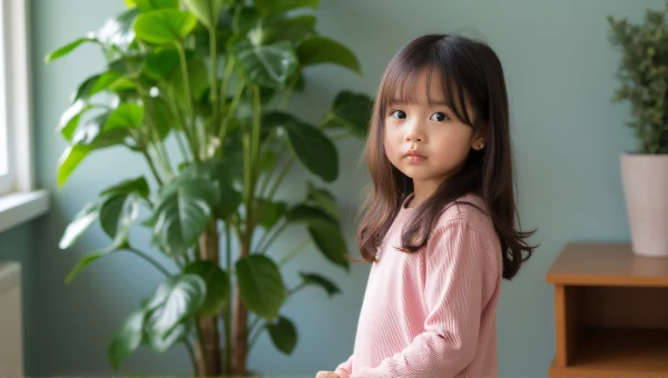 Young Girl with Indoor Plant in Natural Light