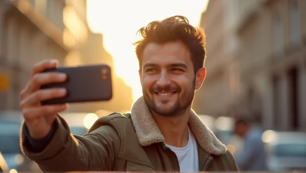 Young Man Selfie Urban Street Candid Moment