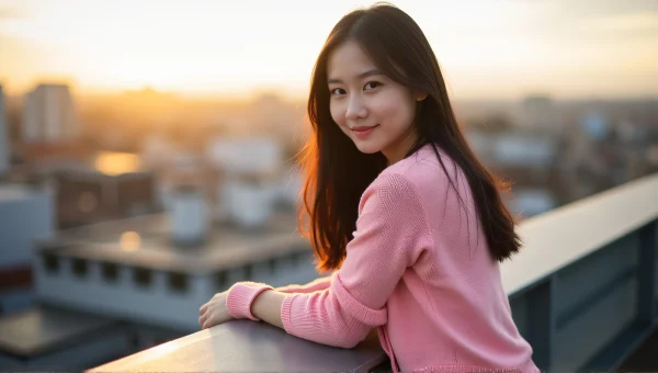 Young Woman City Rooftop Golden Hour Lifestyle