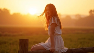 Young Woman on Fence During Golden Hour