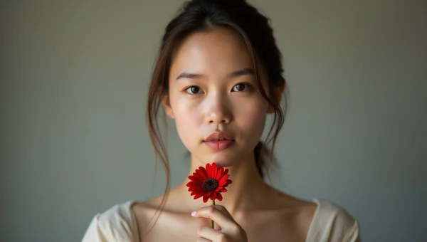 Young Woman Holding Red Flower Portrait