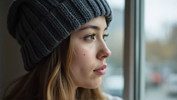Young Woman Knitting Beanie Portrait Urban Lifestyle