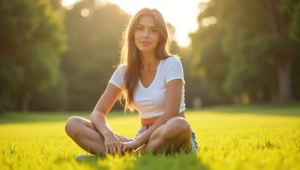 Young Woman Sitting Cross-Legged In Green Grass