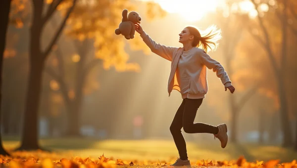 Young Woman Throwing Plush Toy In Sunlit Park